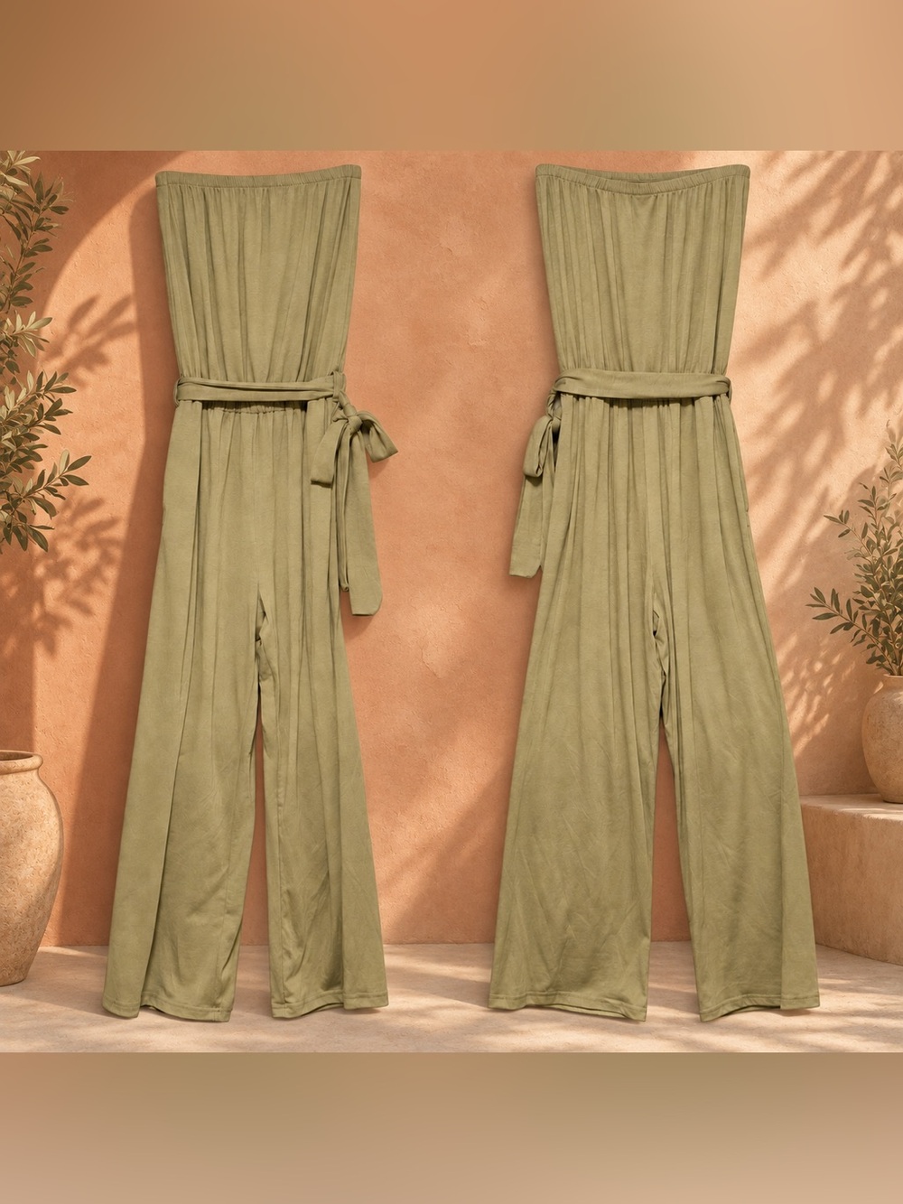 ZESICA Olive Green Strapless Wide Leg Jumpsuit — Medium New With Tags